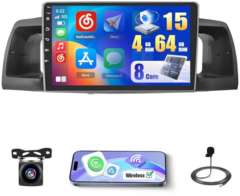 Inefala [8 Core 4+64G] Android Car Stereo for Toyota Corolla EX 2005-2012 with Wireless Carplay Android Auto, 9 Inch HD Touchscreen Car Radio with GPS WiFi Bluetooth5.0 FM/RDS EQ DSP SWC Backup Camera