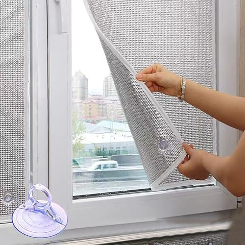 kufu01 Sonnenschutzfolie Fenster Außen & Innen,Heizkörper Reflexionsfolie Fensterfolie Blickdicht,UV Schutz Sichtschutzfolie,Für Zuhause Badzimmer oder Büro,Statisch Haftend (80x220cm/32 x87)