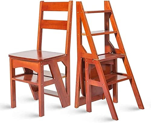SZITW Klappbarer Leiterstuhl, klappbarer Klappleiterhocker, Trittleitern, Regiestuhl aus Holz, solide klappbare Trittleiter aus Holz, strapazierfähig (Holzfarbe) (Holzfarbe R)