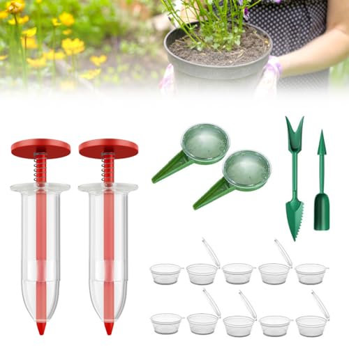 Koonafy Mini Seed Spreader, Seed Planter Tool Mini Seed Spreader Seed Planter, 16PCS Mini Seed Spreader Handheld Manual Seedlings Dibber Garden Seeder Sowing Seeds Dispenser Set (Red)