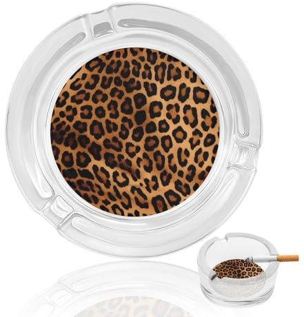 Glasaschenbecher, cooler Geparden-Leoparden-Tischaschenbecher, Kristallglas-Aschenbecher, klassisch, rund, tragbar, dekorativ, moderner Aschenbecher