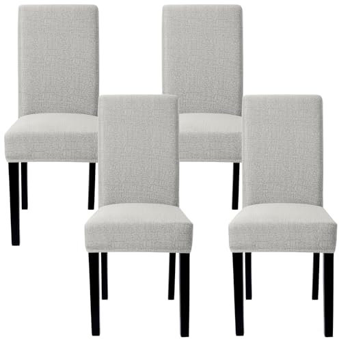 Betylifoy Stuhlhussen 4er Set Stretch Stuhlhussen für Esszimmerstühle Abnehmbare Waschbar Stuhlüberzüge Schwingstühle Stuhlbezug für Esszimmer Hotel Restaurant Küche (4, Beige&Grau, Universellen)