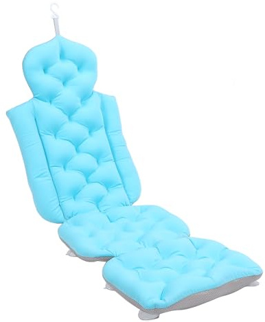 Fockety Ganzkörper-Badekissen, Luxuriöses Badewannenkissen für die Badewanne mit Rutschfesten Saugnäpfen und Wäschesack, Badematte Zur Unterstützung von Kopf und Nacken (Blue)
