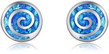 DAYLINLOVE Opal Ohrringe 925 Sterling Silber Blauer Opal Spiral Creolen Ohrstecker Opalschmuck Geschenke für Frauen Mädchen