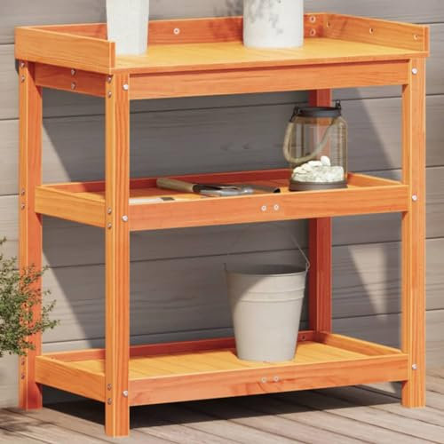 Sufrk Table envahie avec étagères marron 82,5 x 45 x 86,5 cm massif pin fleuri extérieur, jardin vertical surélevé pour balcon et jardin, mini jardin surélevé pour semis, jardin vertical d