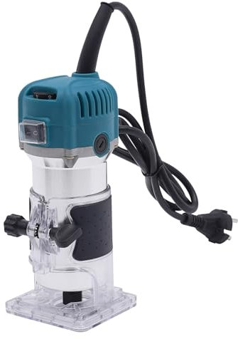 HUSPOO Fresadora eléctrica, 30.000 rpm, 800 W, fresadora de cantos con una mano, 6 velocidades variables, para madera, procesamiento de superficies de madera de corte por curvas (azul)