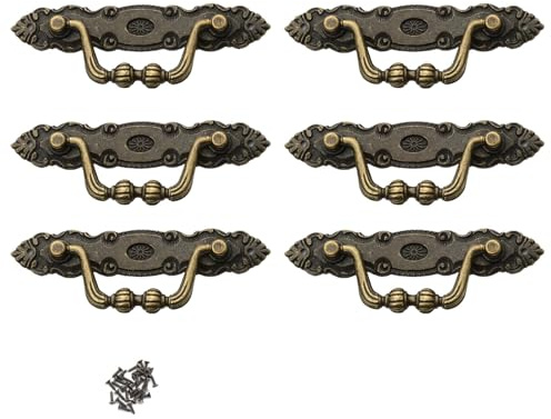 IUSOT 6 stycken vintage möbelhandtag zinklegering antika skåphandtag för lådor byråer skåp retro dörrhandtag med 12 skruvar dekorativa möbelhandtag för kök gör-det-själv heminredning