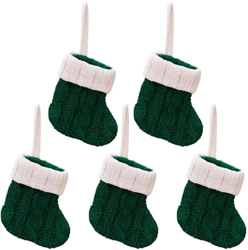 5pcs Mini Weihnachtsstrümpfe kleine Weihnachtsstrümpfe grün-weiß hängende Weihnachtsstrümpfe wiederverwendbares weiches und komfortables Strick-Weihnachtsstrumpf für Weihnachtsbaumgeschenk Ornam
