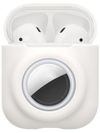 kwmobile Custodia 2 in 1 compatibile con Apple Airpods 1 & 2 e AirTag - Cover Cuffie Bluetooth - Protezione in Silicone con Moschettone - bianco
