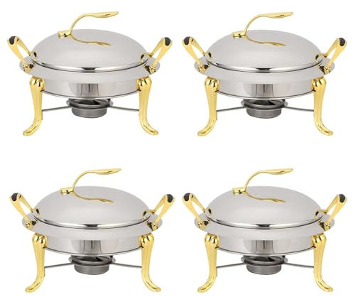 MVXBICIA Stainless Steel Round Buffet Server Set - 3L Chafing Dish with Pans, Lids & Fuel Holders for Catering, Parties, Weddings, and Dinner Events (2/3/4/6 Pack)(Gold,4 Pack)
