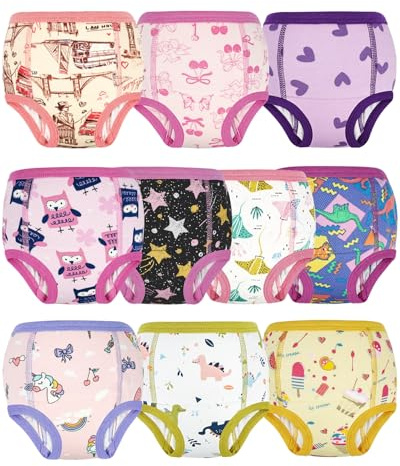 FLYISH DIRECT Culottes d'apprentissage pour Filles et Garçons 100% coton, Absorbantes Culottes Enfant Apprentissage, Anti-fuite, Réutilisables, Lot de 10, Rose Violet, 7 ans