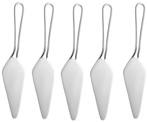 Ymeibe 18/0 Stainless Steel Cake Server Spatula Pie Cutter Holder Transfer Serrated Edge for Pizza Cake Baking Safe in Dishwasher (Silver/5 pcs)