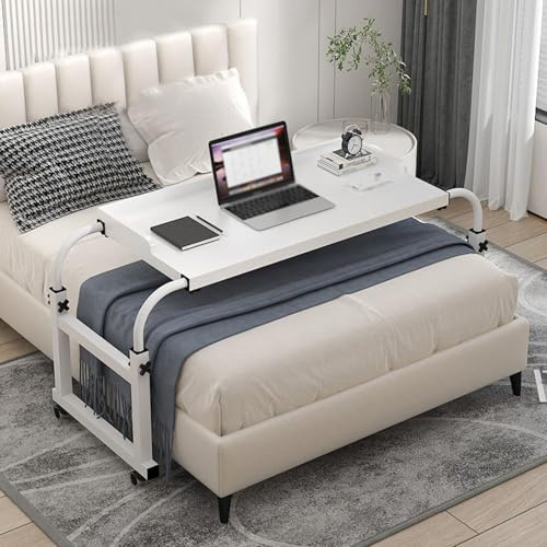Over Bed Table，small Mobile Standing Desk Rolltisch Höhenverstellbar Betttisch Auf Rollen Elektrisch Pflegetisch Klappbar Mit(Color:Weiß+)