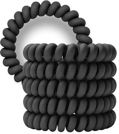 Specora-Classic Spiral Haargummi Mattschwarz – 5 cm – 5er Pack – TPU – Telefonkabel Zopfgummi – Ohne Ziepen & Verheddern – Keine Knicke – Haarschonend