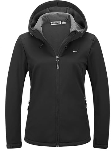 33,000ft Women's Softshell Jacket Ladies Waterproof Jacket Fleece Lined Warm Jacket Hooded Outdoor Windproof Sports Jacket Lightweight Functional Jacket Cycling Jacket Black 16