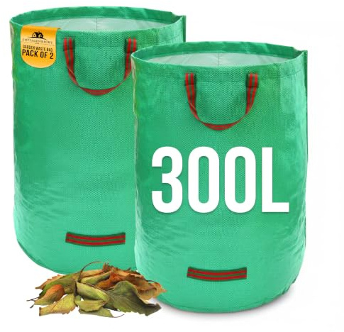 Garden Bags Heavy Duty with Handles - Reusable Garden Waste Bags Heavy Duty for Plant, Grass, Dirt, Leaves Collection, Waste Bags Reusable (Pack of 2, 300L)