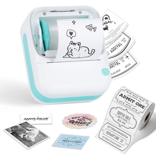 PRAOAHEI B3 Etikettendrucker, Bluetooth Thermodrucker Mini mit 1 Rolle Druckpapier, Einstellbare Aufkleberbreite 10-50 mm, Geeignet für Schule, Zuhause, Büro, kompatibel mit iOS und Android