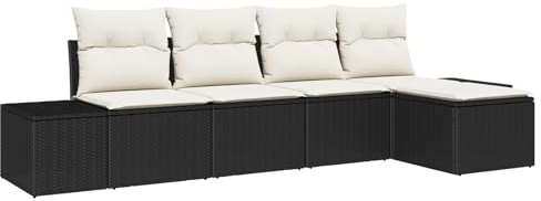vidaXL Trädgårdsoffset med kudde 5 pcs Svart konstrotting, Trädgård och Terass, Modern Rattansoffa, Lätt Modulsäten, UV-Skyddad Utesoffa, Flexibel Loungemöbel