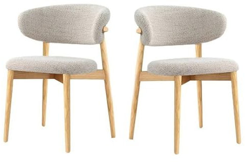 Juego de 2 sillas de comedor modernas de mediados de siglo, respaldo curvado, cojín de lino de madera maciza, elegante asiento tapizado para cocina y sala de estar, perfecto para decoración de comedor