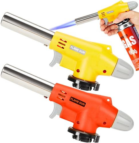 2 Pieces Kitchen Blow Torch Cooking Blow Torch Gas Torch Flame Adjustable Gas Butane Culinary, Kitchen Butane Torchfor Home and Outdoor, Baking, Cooking, Camping and BBQ (2pcs Colour)