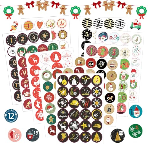 CHIHOLEN 10 x 24 Adesivi per Calendario dell'Avvento di Natale, Adesivi con Numeri 1-24, Adesivi per Conto alla Rovescia di Natale per Bomboniere Fai da Te Artigianato Etichette Decorazione Cottura