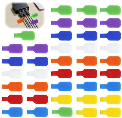 40 Stück Etiketten für Kabel, Wiederverwendbare Kabelbeschriftung, Mehrfarbige Kabelmarkierung Beschreibbare Kabel Beschriftung Zum Identifizierung von Kabel, Drähten Acht Farben