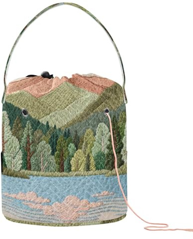 Bestickte Tasche für Häkelbedarf, Motiv: Bergsee, Tapisserie, Häkelbedarf, Organizer, tragbare Basteltasche für Häkeln, Strickzubehör