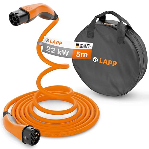 Lapp Mobility Helix Type 2 Kit de câbles de Recharge avec Sacoche de Transport, Enrouleur Automatique, 22 KW, 5 m, 32 A, triphasé, Mode 3, IP55, pour Voitures électriques et Hybrides Rechargeables