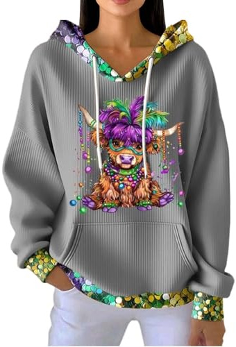 Gienslru Karneval Kapuzenpullover Damen Hoodie Vintage Bunt Sweatshirt mit Kapuze Unisex Langarmshirt Elegant Fasching Paar Pullover Hoody Carnival Outfit Party Karnevalskostüme Streetwear Y2k