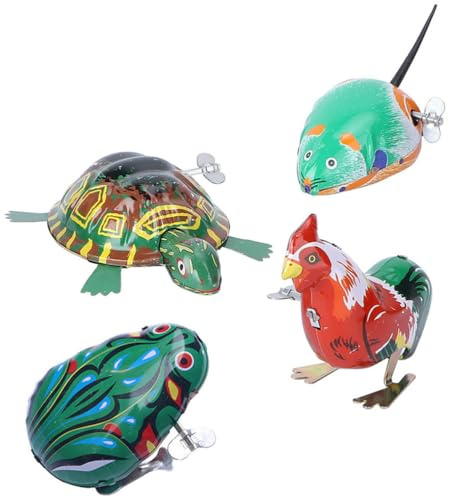 Didiseaon 4 Pcs Retro Windup Toys, Iron Jumping Animal Clockwork Figures, Vintage Metal Mechanical Playthings for Kids Toddlers