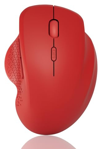 Uiosmuph G09 Ratón Inalámbrico Bluetooth, Recargable Silencioso, Rojo | BT 5.1 + 2.4G, DPI800/1200/1600,USB-C rechargeable, Ergonómico,6 Botones, botones laterales, Receptor USB y adaptador tipo C