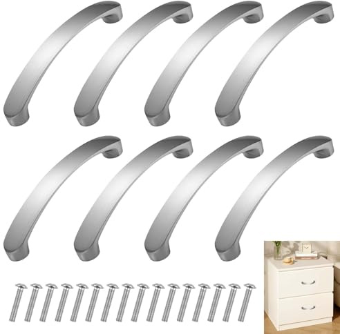 8PCS Wardrobe Door Handles with Screws Aluminum Alloy,For drawers,cupboards | Rust-Proof, Corrosion-Resistant, Pre-Drilling Design, Versatile Style Silver, 96 mm Hole Spacing Fits Most Cabinet Handles