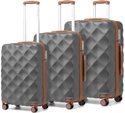 British Traveller 3-teiliges Kofferset Hartschalen Reisekoffer TSA Schloss | 3-teiliges Hartschalenkoffer Set mit 34L, 57L und 91L Volumen, TSA Schloss, 360° Rollen für Familienreisen und lange Reisen