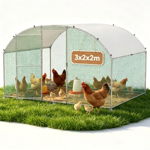 Suusolny Freilaufgehege Bogen Dach 3x2x2m,Hühnerstall aus Verzinkter Stahl Mit PE Dachabdeckung,Verdickte PVC Verbinder &Riegel für Haustierkäfig Hühnerkäfig Kleintiere Pflanzen | Stabiler verzinkter Stahlrahmen, rostbeständig für dauernden Garteneinsatz