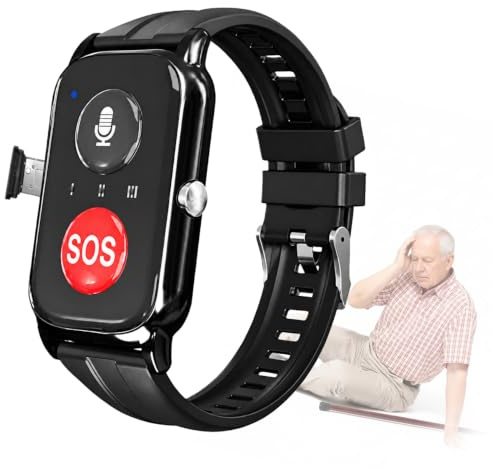 VCYEX Montre 4G pour Seniors avec Détection De Chute, Personne Âgée, Bouton SOS, Suivi GPS, Appel Bidirectionnel, pour Alzheimer Et Démence Black,4.9 * 3.3cm