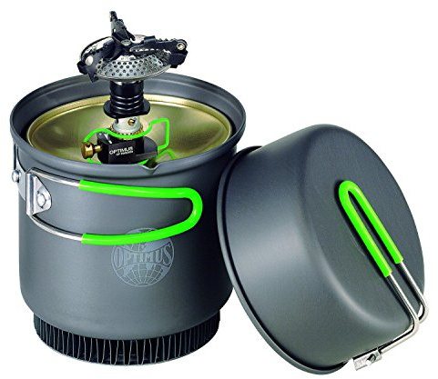 OPTIMUS Crux Weekend HE Kochsystem für Outdoor & Trekking – Gaskocher mit 0,95 L Topf & Bratpfanne, 3000 W Leistung, inkl. Tasche