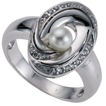 ZEEme Pearls Damenring aus 1 Süßwasserzuchtperle und 22 weißen Zirkonias W:-58 273270650-1-058