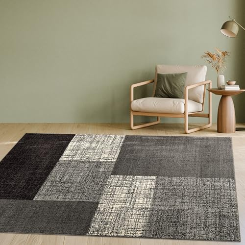 Paco Home Designer Teppich Modern Kariert Kurzflor Design Meliert In Grau Creme Braun, Grösse:160x230 cm