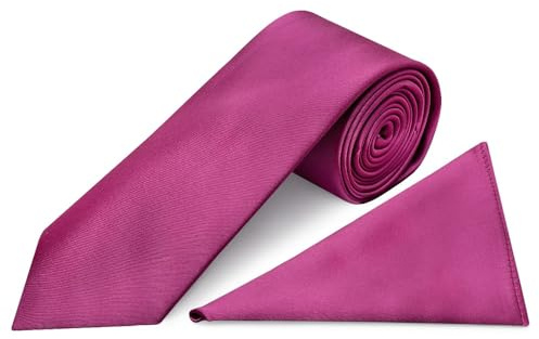 TIES R US Plain Fuchsia Pink Satin Classic Men's Tie and Handkerchief Set