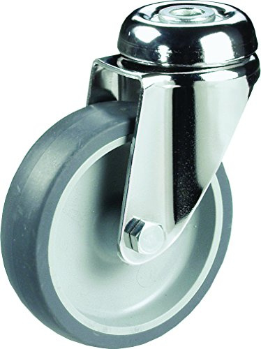 Edelstahl Apparaterollen ø 75mm Rückenlochbohrung, rostfrei, Gummirad, Gleitlagerung, Lenkrolle, Edelstahl, VA, VA2, Inox