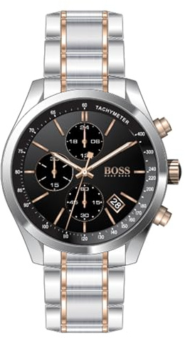 BOSS Chronograph Quarz Uhr für Herren Kollektion Grand Prix mit Lederarmband oder Edelstahlarmband