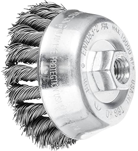 Pferd Cepillo de Alambre Vaso 80 millimeters, Ancho 20 millimeters, Alambre Trenzado Acero 0,50, Rosca M14 x 2