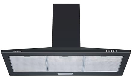 Cookology CH900BK/A 90cm Chimney Cooker Hood Extractor Fan, Energy Rated A, 3 Speed, Kitchen Wall Mounted Range 900mm Hood, Adjustable Height, Air Recirculating & Ducting - Black