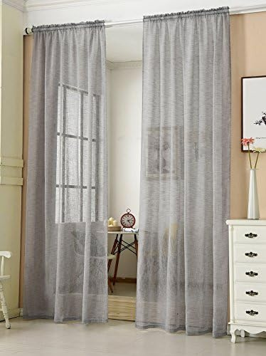 WOLTU 2er Set Gardinen, Vorhänge für Wohnzimmer Kinderzimmer Schlafzimmer, mit Kräuselband, Leinenoptik, Halbtransparent Voile, 140 x 225 cm, Dunkelgrau
