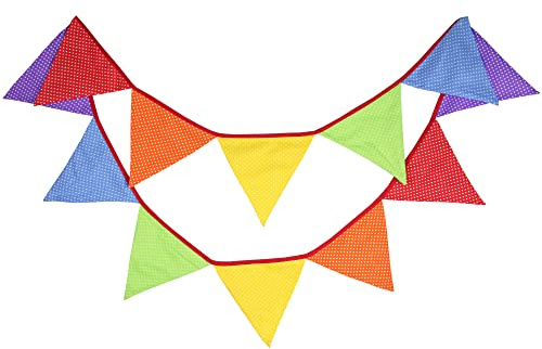G2PLUS Bunt Punkte Stoff Wimpelkette, Doppelseitig Stoff Wimpel Girlande, 3.3M Wimpelkette Stoffgirlande mit 12stk Girlande Wimpeln für Kinderzimmer Drinnen & Draußen Party
