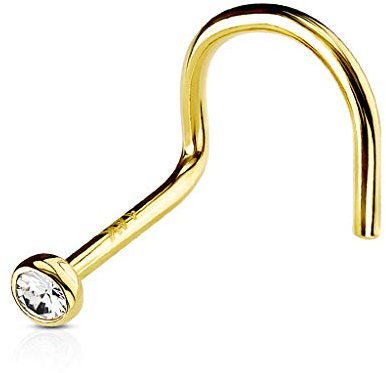 Autiga® Nasen-Piercing 14 Karat 585 Echtgold Stecker Nasenstecker Stift gebogen Zirkonia Kristall Gold 0,8 mm