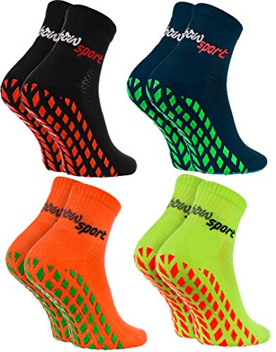 Rainbow Socks - Halkfria sportstrumpor med neon för kvinnor och män, stoppstrumpor, 4 x svart orange grön blå, 36 EU
