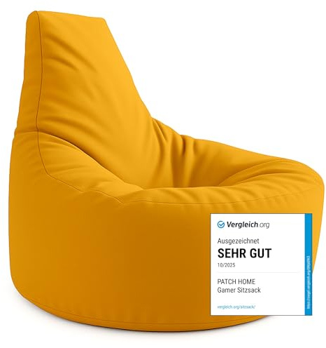 PATCH HOME Gamer Kissen & Lounge Sitzsack – befüllbar mit Reißverschluss, gefüllt mit Styropor, geeignet für In- & Outdoor. Perfekt als Gaming Sessel Sitzkissen (Gelb - Ø 80cm x Höhe 90cm)