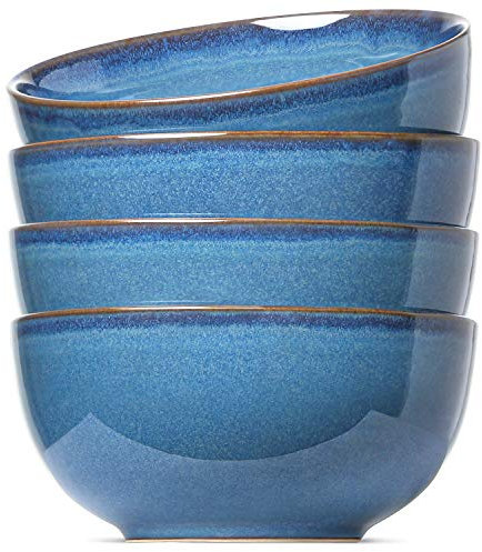 Le Tauci Juego de cuencos de sopa para cereales, sopa, ensalada, postre, set de 4-20 onzas, azul Ceilán