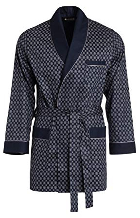 LEVERIE eleganter Herren-Kurzmantel Smoking Baumwoll-Bademantel/Morgenmantel mit Bindegürtel und Taschen - Made in EU